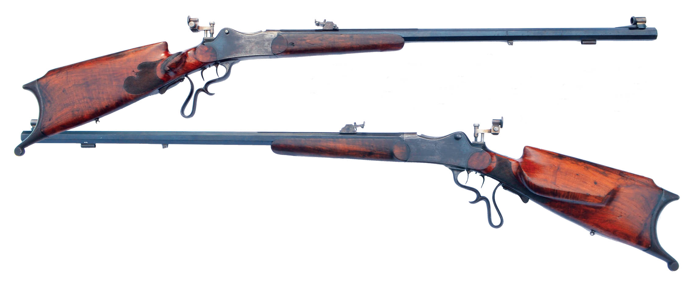 Probably made around 1880 based on a Martini action, the rifle has a Swiss-style stock, can be dismantled without tools (breechblock and trigger assembly) and is (or was) chambered for an 11.15mm cartridge.